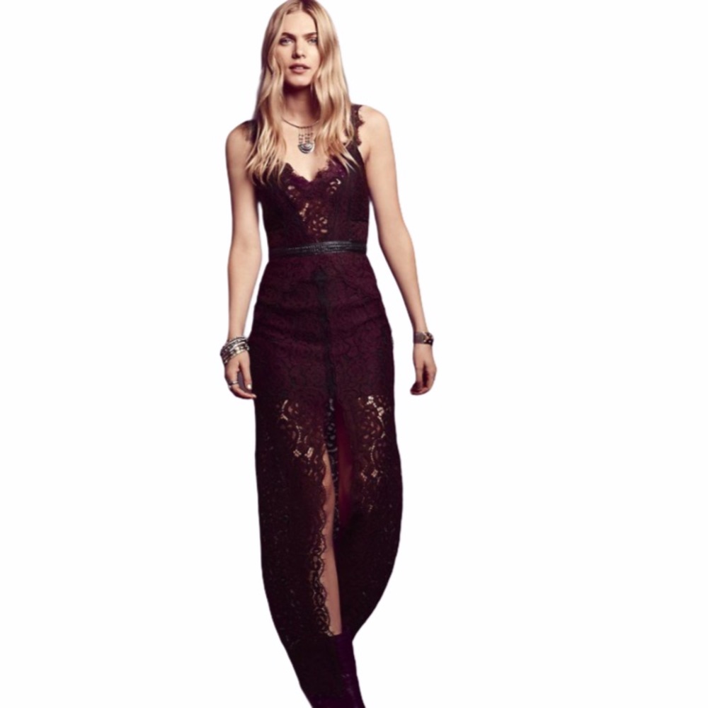 Free People | New Eggplant Lacey Column Maxi Dress - Picture 2 of 16